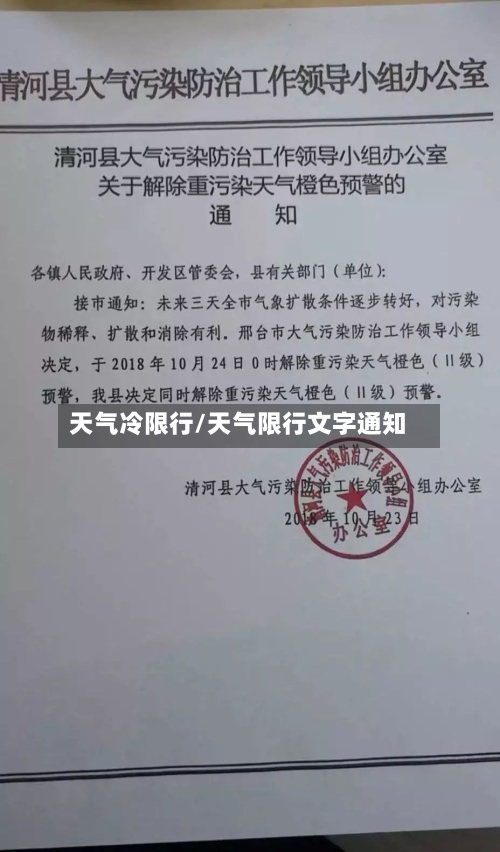天气冷限行/天气限行文字通知