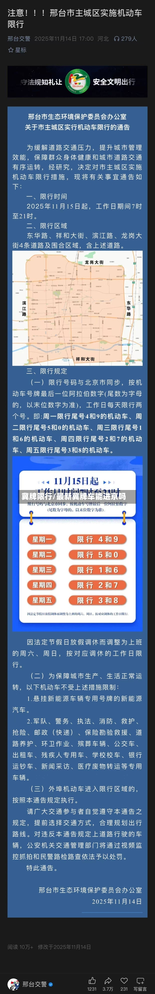 冀牌限行/最新冀牌车能进京吗