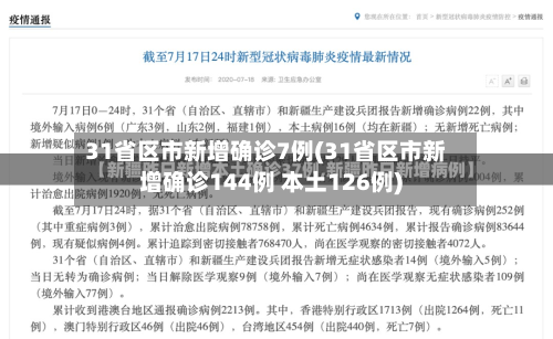 31省区市新增确诊7例(31省区市新增确诊144例 本土126例)