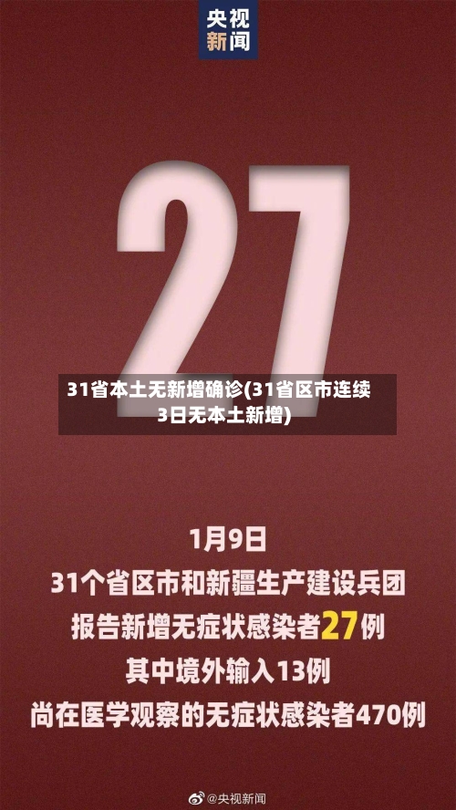31省本土无新增确诊(31省区市连续3日无本土新增)