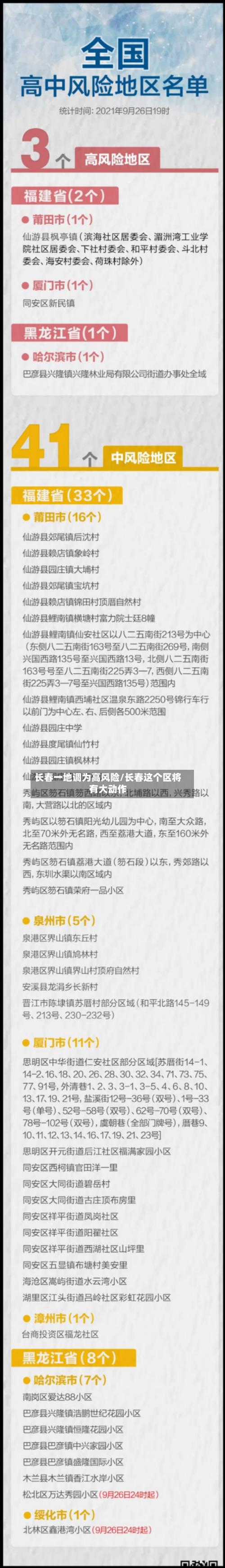 长春一地调为高风险/长春这个区将有大动作