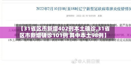【31省区市新增402例本土确诊,31省区市新增确诊101例 其中本土98例】